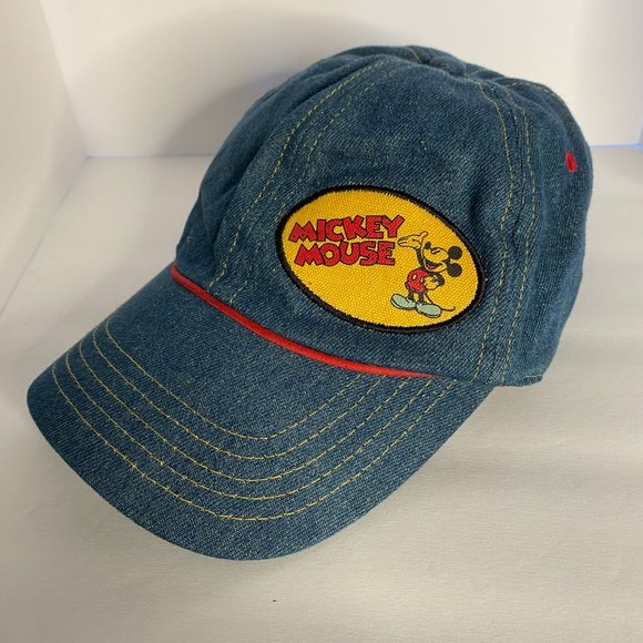 Disney World Mickey Mouse Blue Denim Adjustable Baseball Cap Hat Retro - Picture 2 of 7
